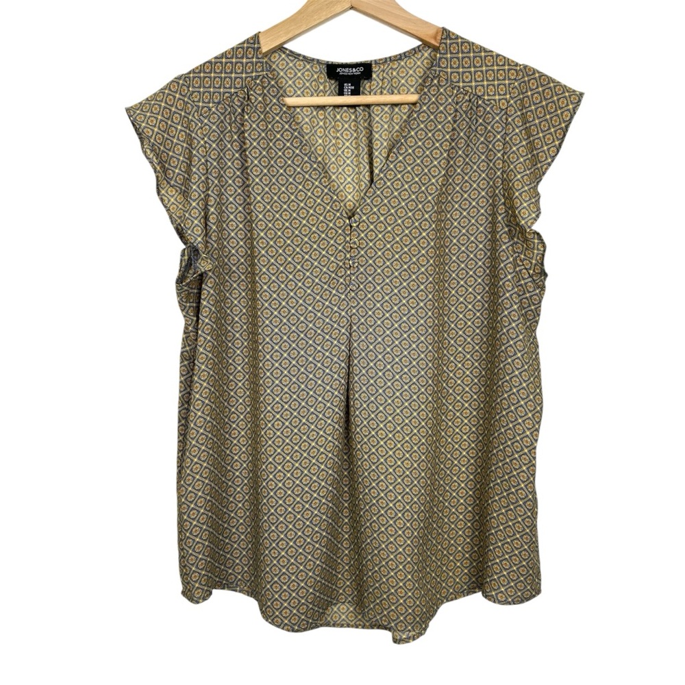 JONES NEW YORK NWOT Flowy Short Flutter Sleeve V-Neck Blouse, Size Medium
